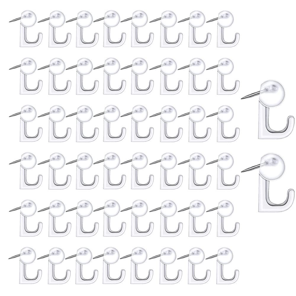 OURASHERO 50 Pieces Push Pin Hangers Wall Pin Hooks, 15lbs Push Pin Hanger, Picture Hanging Nails Thumb Tacks Marking Pins for Cork Board Map Photos Calendar, Home Office Café School Supplies