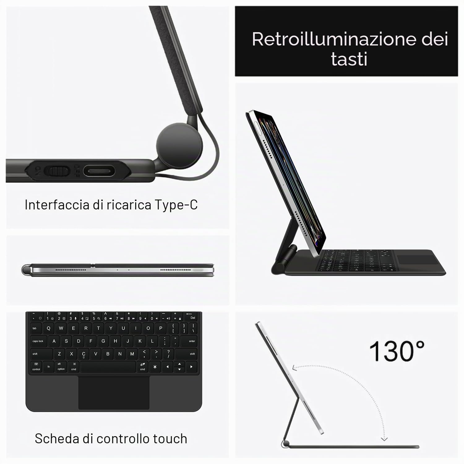 Custodia con Tastiera per Xiaomi Mi Pad 7/7 Pro 11,2 pollici 2024, Supporto a Sbalzo Magnetico Galleggiante, Custodia Protettiva Ultrasottile con Tastiera Retroilluminata, Trackpad Multi-Touch,Nero