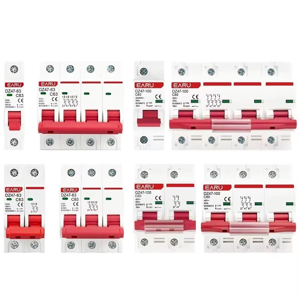GUOCHENJIE Circuit Breaker DZ47 C-Type MCB 1P-4P 3A-125A 230/400V, High Breaking Capacity, Overload & Short Circuit Protection Circuit Breakers(4P,32A)