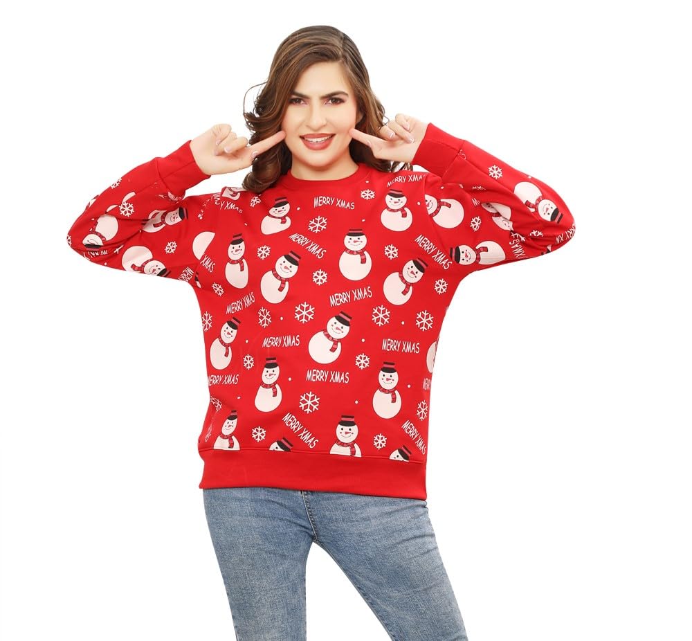 ninos dreams Full Sleeves Women Christmas Sweatshirt with Santa on Reindeer Printed/Red Women Sweatshirt for Christmas-picture-21