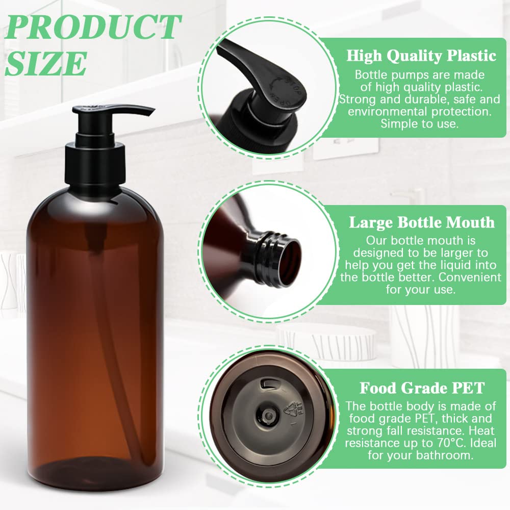 4 Bottiglie Vuote In PET Per Lozioni 500ml | Verde E Marrone | Dispenser A Pompa Per Sapone E Shampoo | Protezione UV