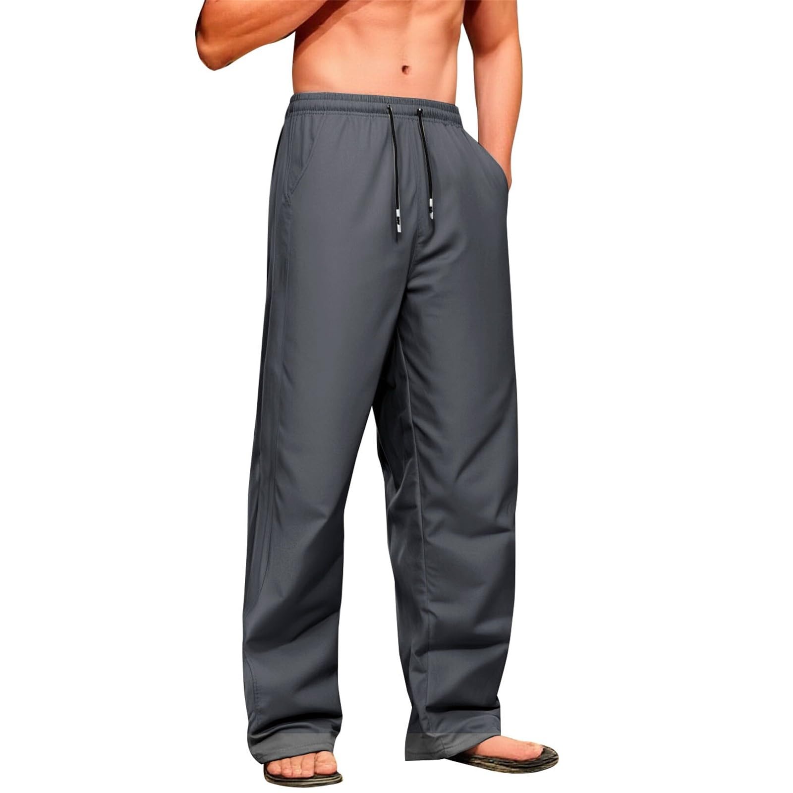 Bukknye Men's Dark Gray Sherpa Lined Jogger Sweatpants With Pockets Drawstring Fleece Jogging Bottoms Casual Thermals Trousers Winter Warm Track Pants Tracksuit