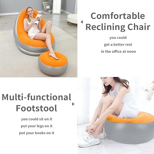 Miniatura 9 de STARBRILLIANT Silla inflable para sala de estar, tumbonas plegables para interiores con bomba de aire, silla de playa para viajes, camping, picnic,