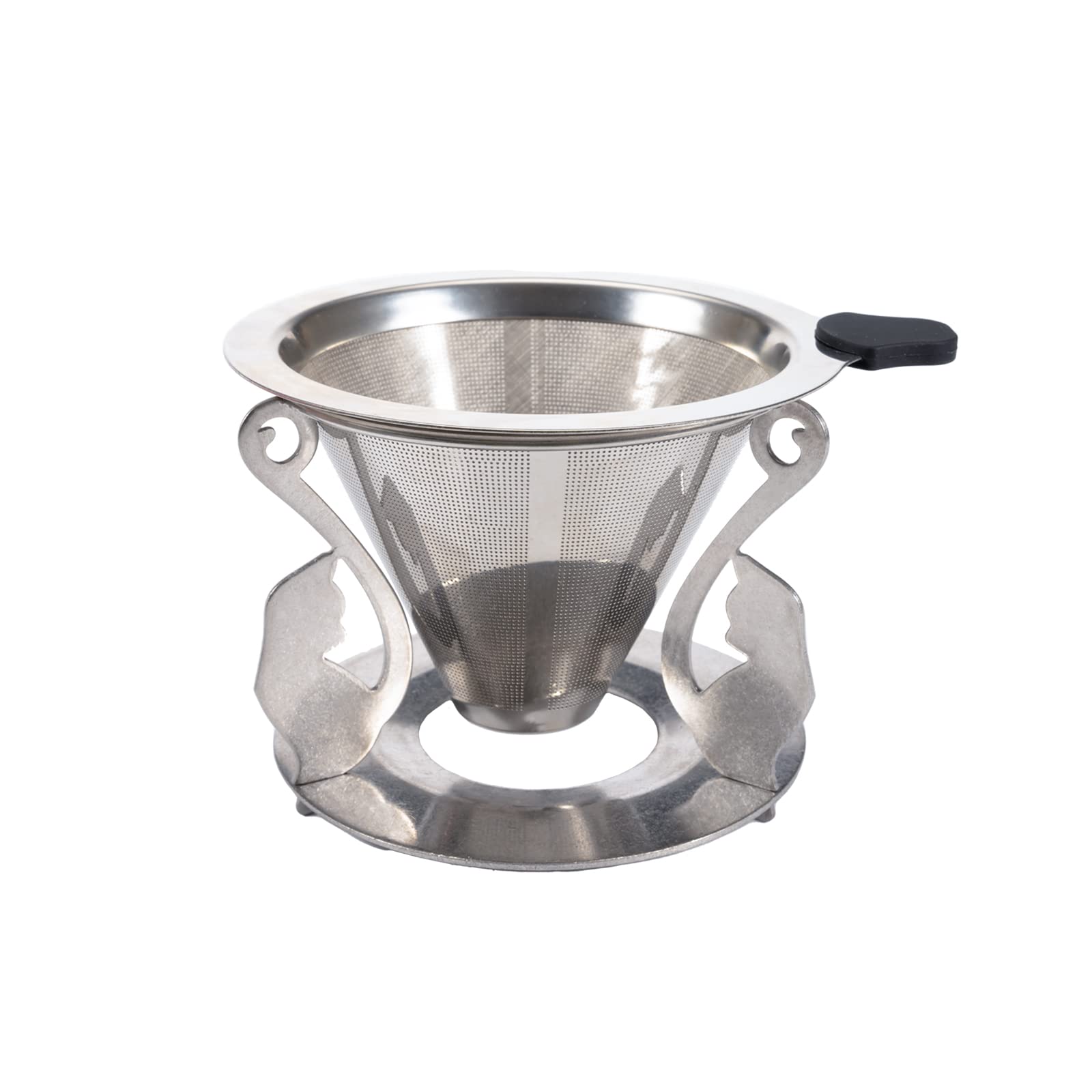 Photo 1 of FreeAngel Stainless Steel Pour Over Coffee Dripper Slow Drip Coffee Filter Metal Cone Paperless Reusable Single Cup Coffee Maker 1-3 Cup With Cat Shaped Cup Stand and Cleaning Brush