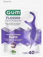 Flosser GUM Ultra Deslizante, Fio Dental com haste, Sabor Menta, 40 unid., Gum, Roxo
