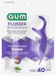 Flosser GUM Ultra Deslizante, Fio Dental com haste, Sabor Menta, 40 unid., Gum, Roxo