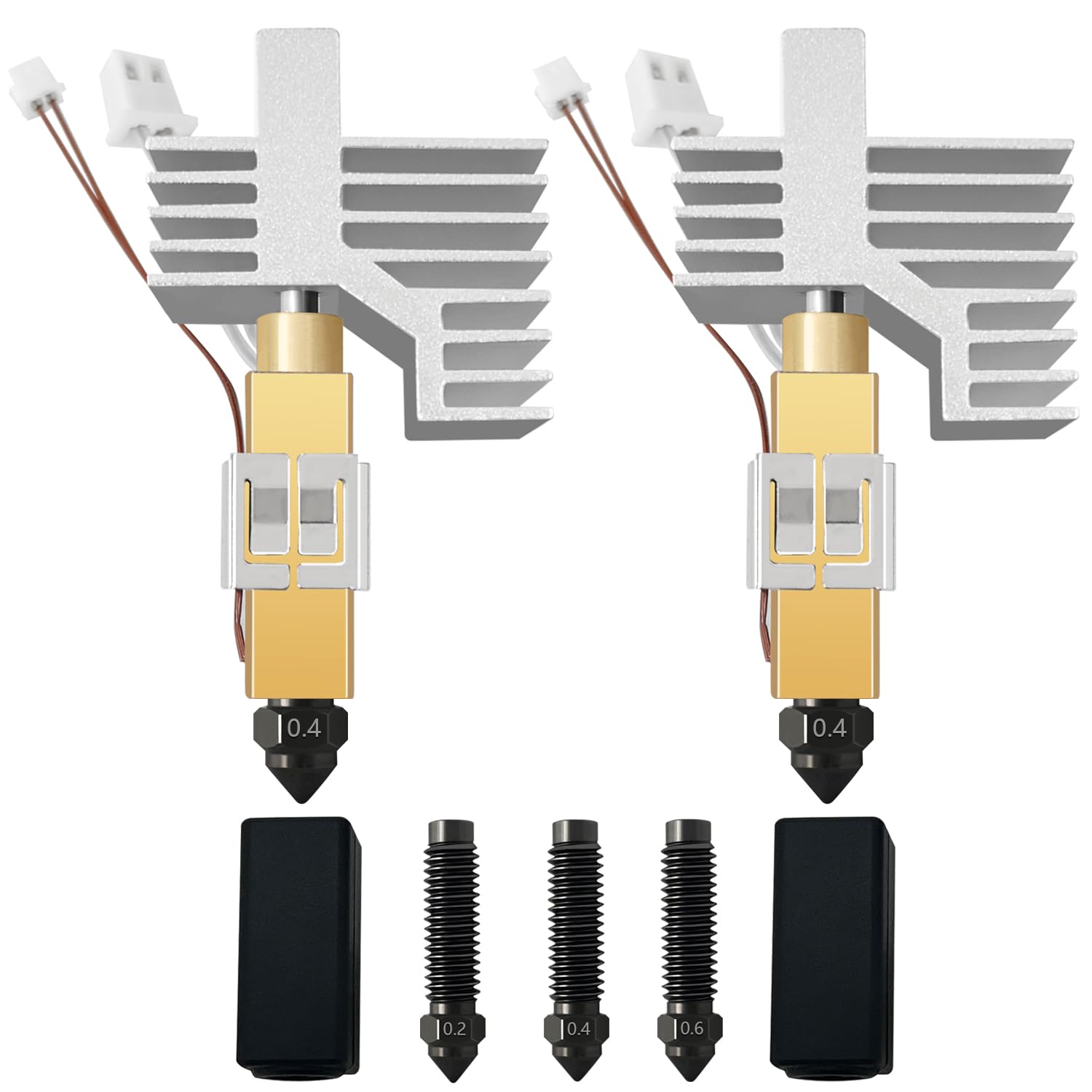 HzdaDeve Lot de 2 têtes d'extrusion en acier trempé en céramique pour Centauri Carbon 2/CC2, kit extrudeur, cartouche chauffante, couvercle en silicone, bloc chauffant avec buses trempées