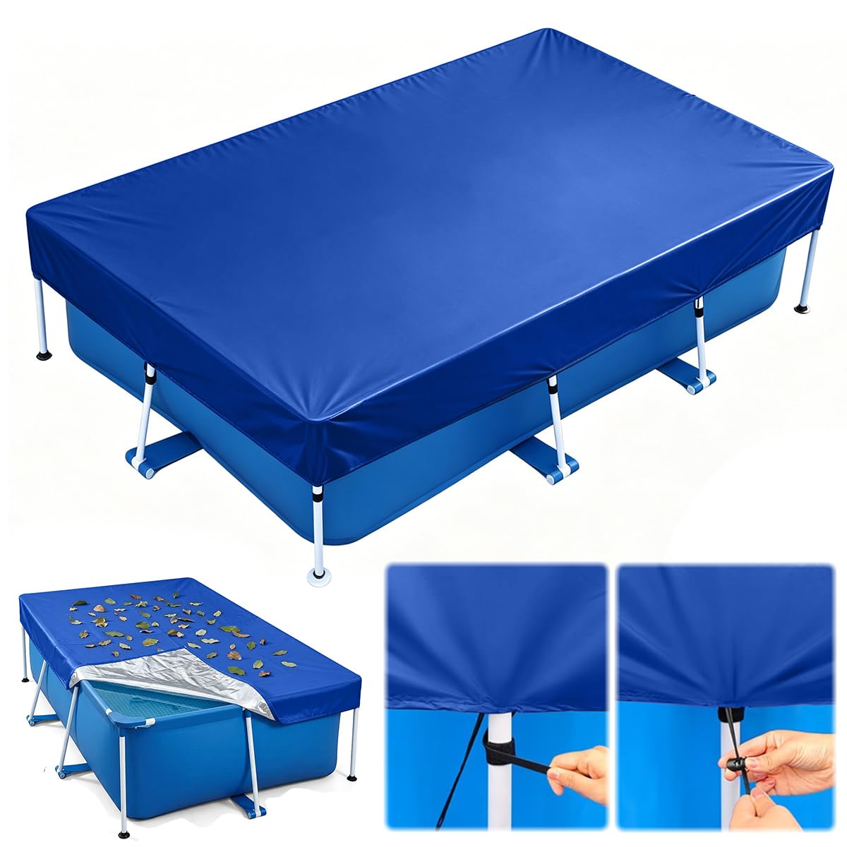 Bache Piscine Rectangulaire, 300x205 cm Couverture de Piscine avec Cordon de Serrage, Bâche Protection pour Piscines, Protection UV, Imperméable, Durable, Protections Idéale pour Cadre Piscines