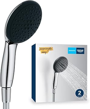 GROHE Vitalio Start 110 - Shower Set Round 11 cm Hand Shower 2 Sprays Rain & Jet, Anti-Limescale System, Silicone Ring, Water Saving, Shower Hose 1.5 m, Universal Mounting System, Chrome, 26972001