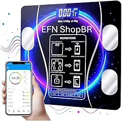 Top 1 Balança Digital de Bioimpedância até 180kg - Sistema de Análise Corporal Avançada e Medição de Gordura via Bluetooth Compatível com App Android e IOS