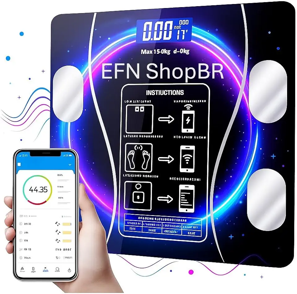 Top 1 Balança Digital de Bioimpedância até 180kg - Sistema de Análise Corporal Avançada e Medição de Gordura via Bluetooth Compatível com App Android e IOS