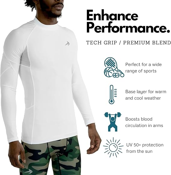 CompressionZ Men's Compression Long Sleeve Shirt | Athletic Quick Dry Sun Protection Slimming Base Layer for All Sports