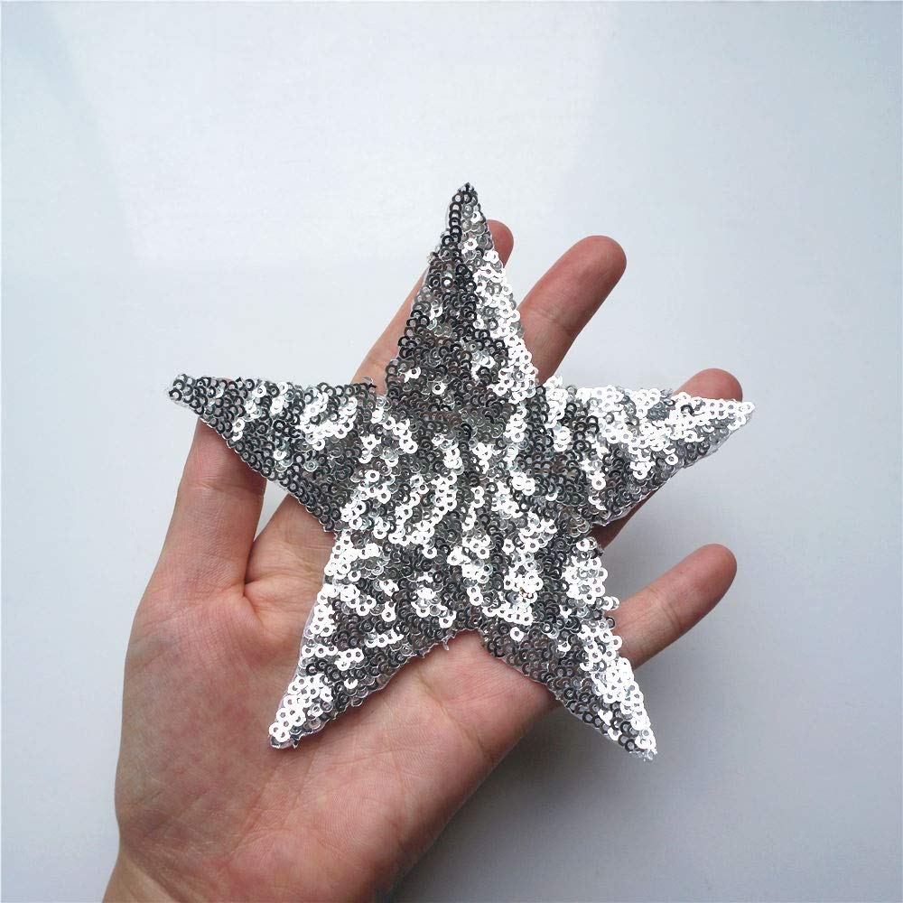 Cerotti 12 cm argento sequin stella cucire ferro sui patch scintillio distintivi ricamati per abito jeans t shirt fai da te appliques decorazioni artigianali abbigliamento riparazione decorazione patc