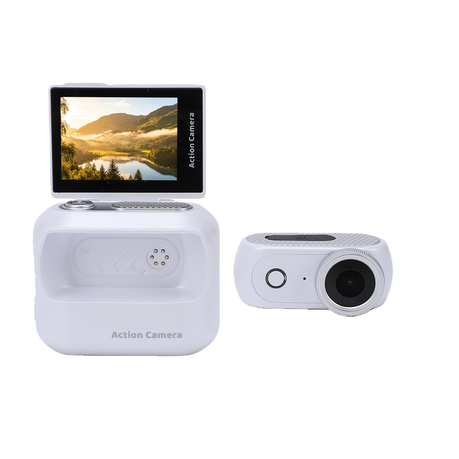 PUSOKEI Videocamera Action 4K con Schermo Ribaltabile, Magnetica e (WHITE) | Schermo Tattile da 2 Pollici, Rallentatore, Time Lapse, Rilevamento Movimento e Supporto Wi-Fi.