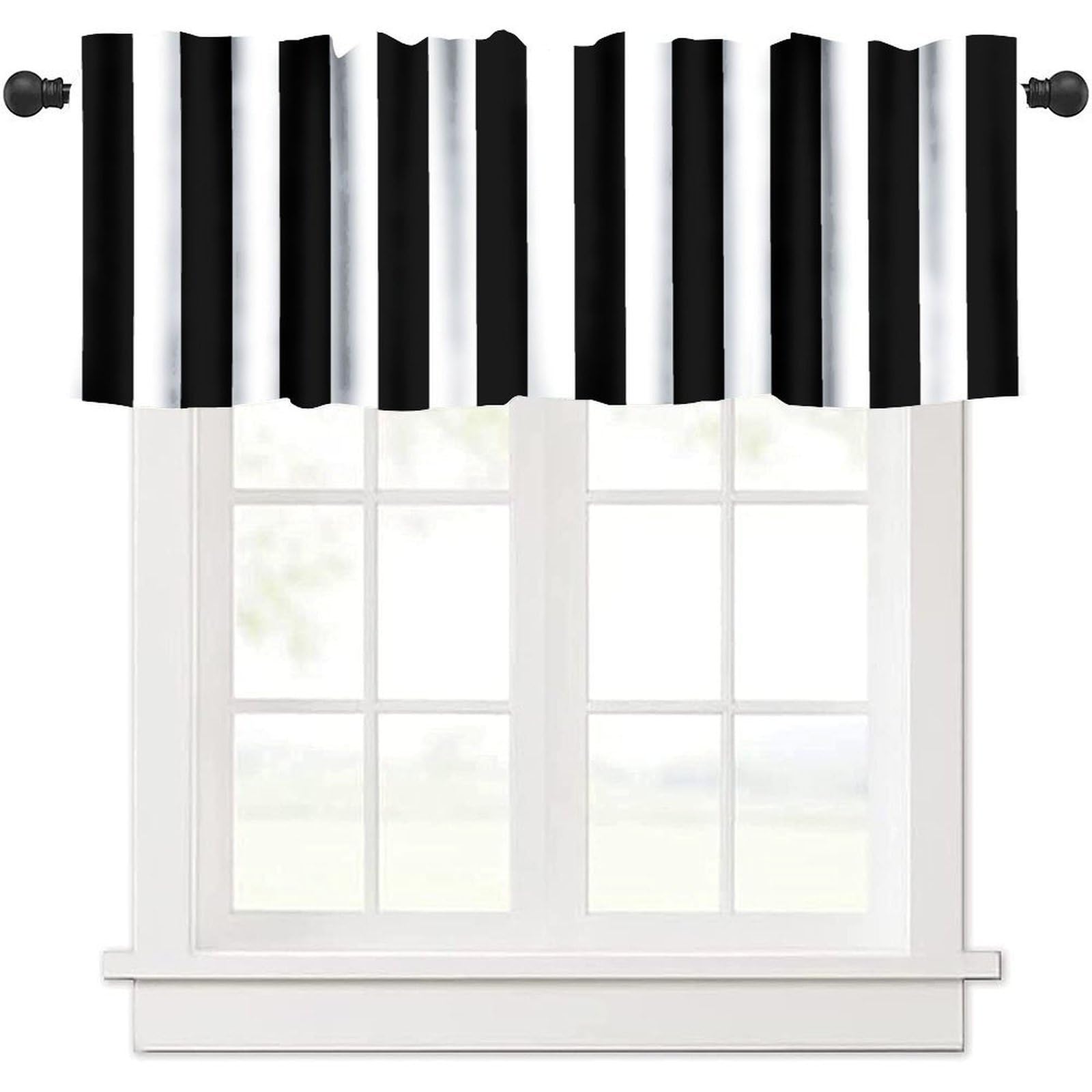 moderw Striped Window Valance Curtains, Retro Vintage Black and White Vertical Stripe Abstract Classic Aesthetic Art Simple Lines Valance Curtain for Farmhouse Bedroom Living Room 54x18inch