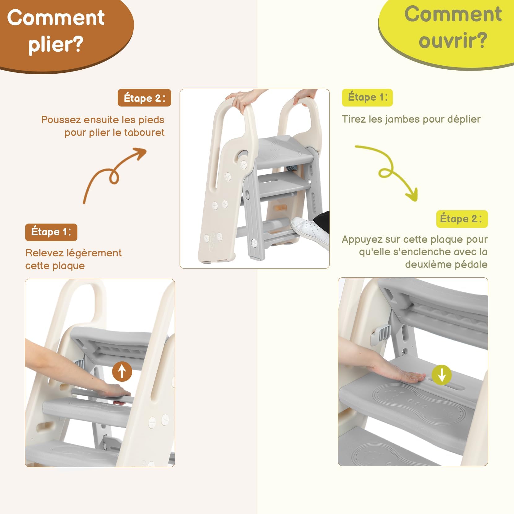 Onasti Marche Pied Pliable Enfant 3 Marches Hauteur réglable Antidérapant Gris