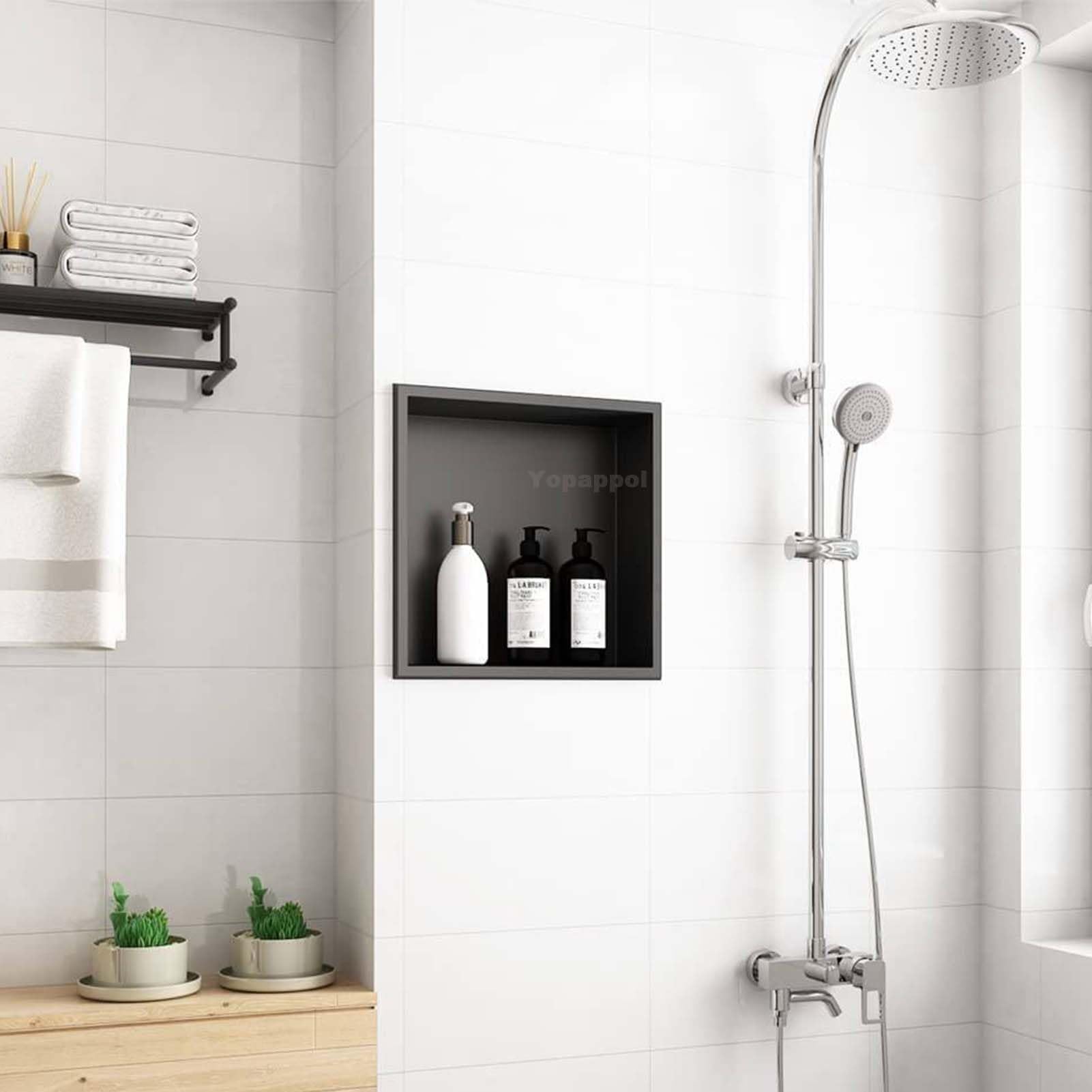 Estante de ducha impermeable de acero inoxidable para baño y dormitorio, pantalla integrada (90 cm x 28 cm x 12,5 cm) – Ahorro de espacio