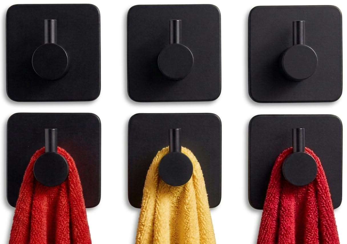 edihome, Ganchos Adhesivos para Pared, de Acero Inoxidable, Colgadores Resistentes sin Taladro, Diseño Cuadrado Moderno para Baño Cocina, Negro Blanco Gris (4, Plata) — view 10