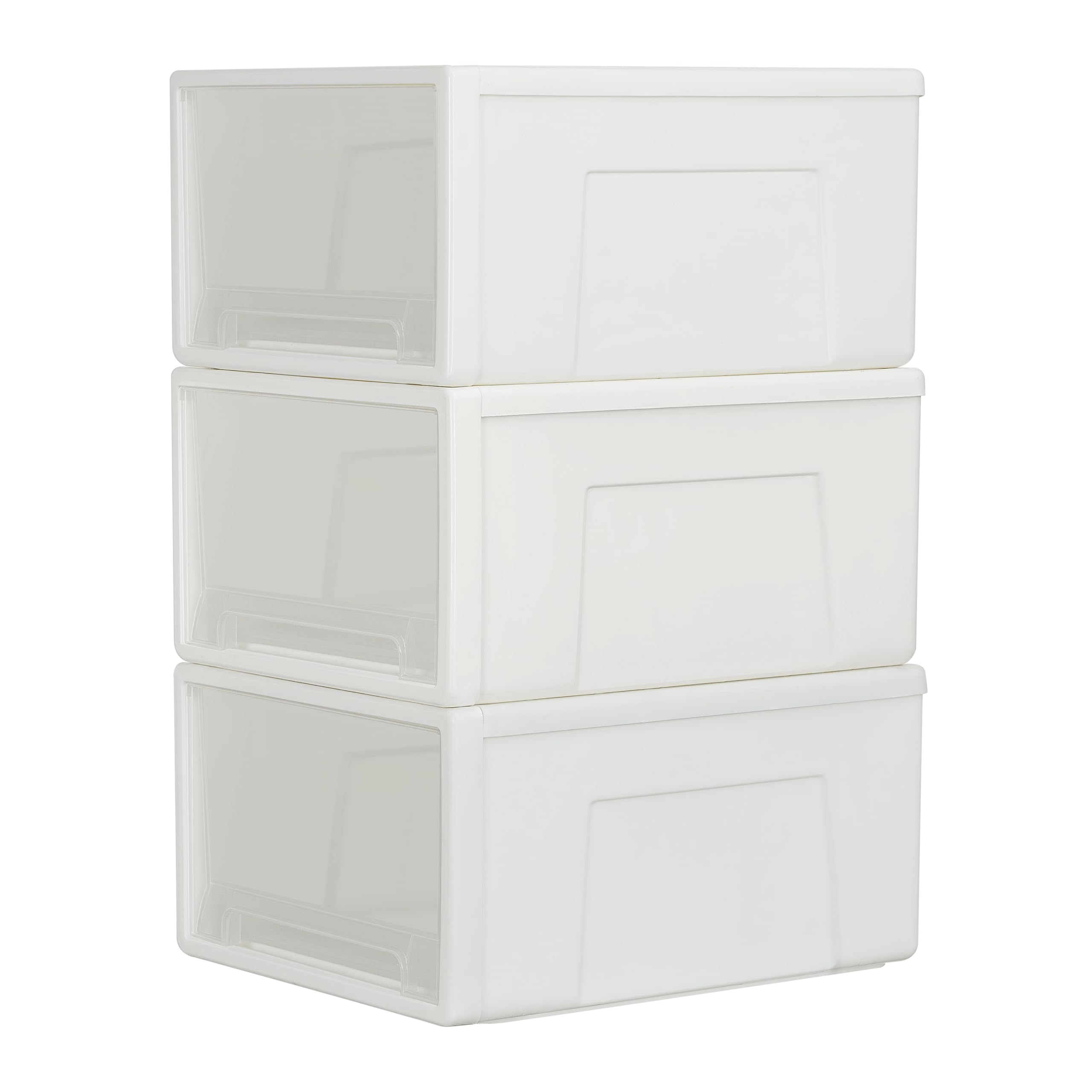 50L*3 Plastic Storage Drawers Unit, Office Desk Organizers, Drawer Organizer, Storage Box, Stackable Tower for Desktop, Bedroom, Dorm, Cosmetics, Durable PP, BPA Free, White & Clear, 30L-3 Pack