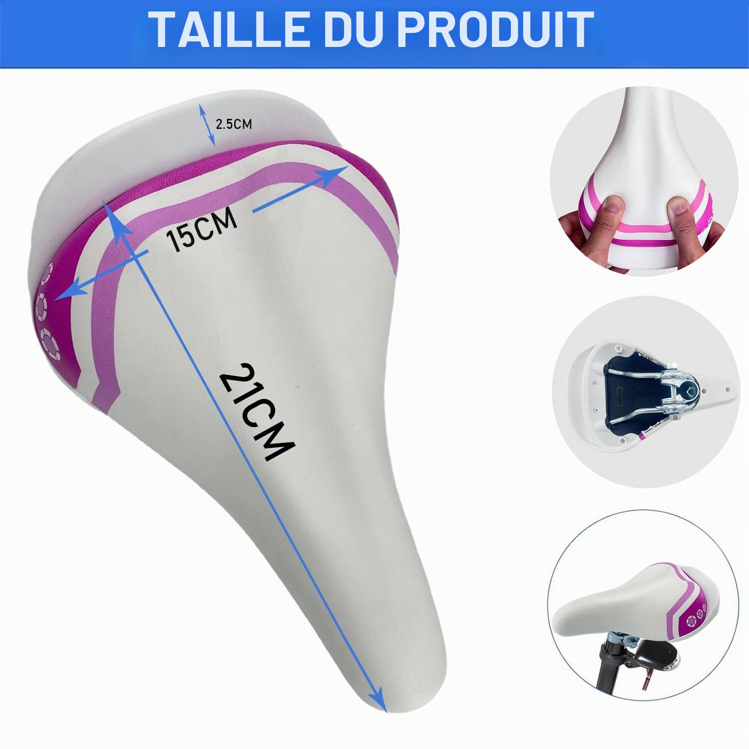 Selle de vélo Large pour vélo d'enfant 12 14 16 18 Pouces, Selle de Rechange Confortable pour vélo de Fille, Convient pour Tige de Selle de 22,2 mm, Accessoires de vélo pour Enfant