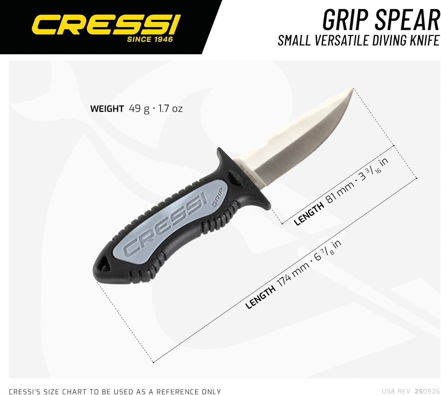 Cressi Versatile Diving Knife for Scuba, Snorkeling, Spearfishing | The Grip