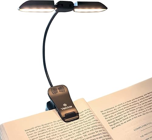 Miniatura 7 de Vekkia Luz de libro recargable de 14 LED para leer en la cama, luz de lectura cálidablanca con abrazadera, luz de clip ajustable de 180, luz ligera