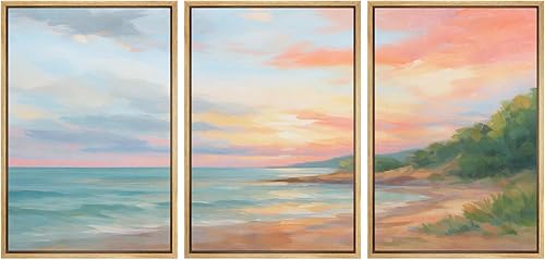 Miniatura 128 de SIGNLEADER Lienzo enmarcado para pared, juego de arte de collage de polígonos retro marrón tostado, ilustraciones con formas abstractas, arte