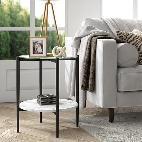 Miniatura 17 de Otto - Mesa de centro redonda de 36 pulgadas de ancho con estante MDF en latón/laca blanca Latón/blanco.,Oro/Nog,Bronce ennegrecido/mármol