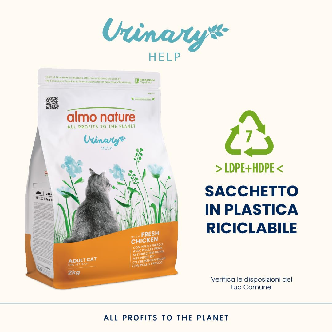 Almo Nature Urinary Help - Crocchette Gatto con Pollo Fresco - Supporto al Sistema Urinario con Ridotti Livelli di Magnesio, Calcio e Fosforo - 2 kg