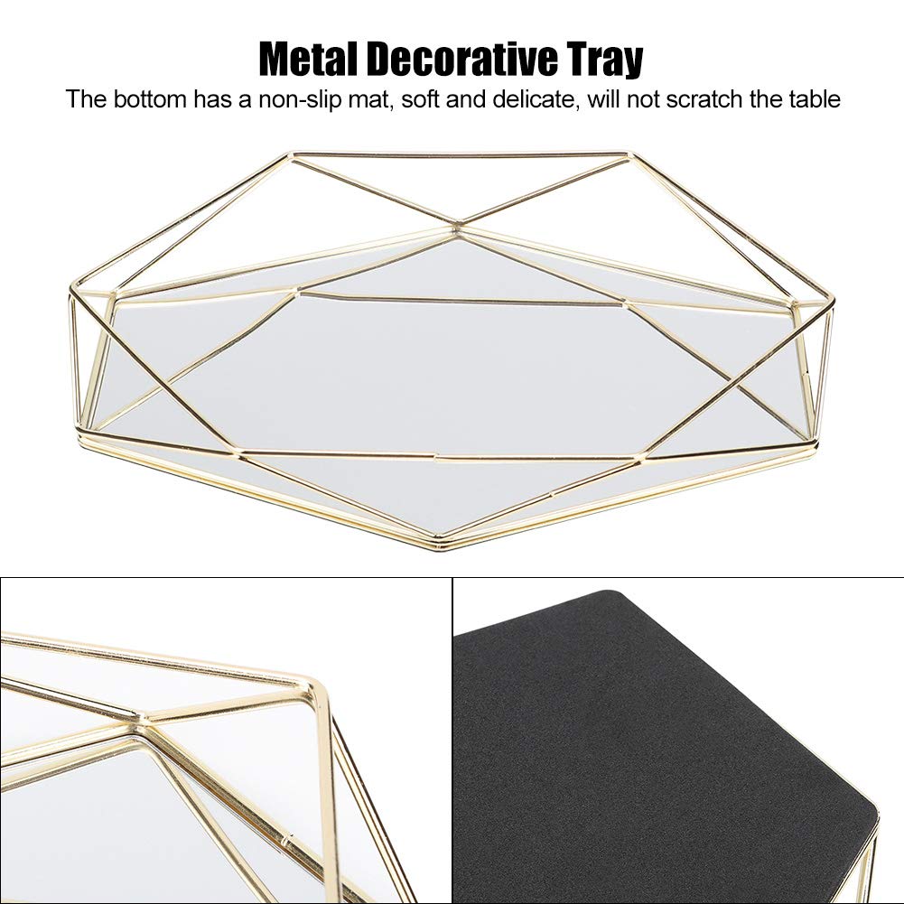 Lustrzana złota taca duża szklana taca na perfumy metalowa taca do makijażu dekoracyjna taca prostokąt lustrzany organizer biżuterii do toaletki łazienkowej(Golden)