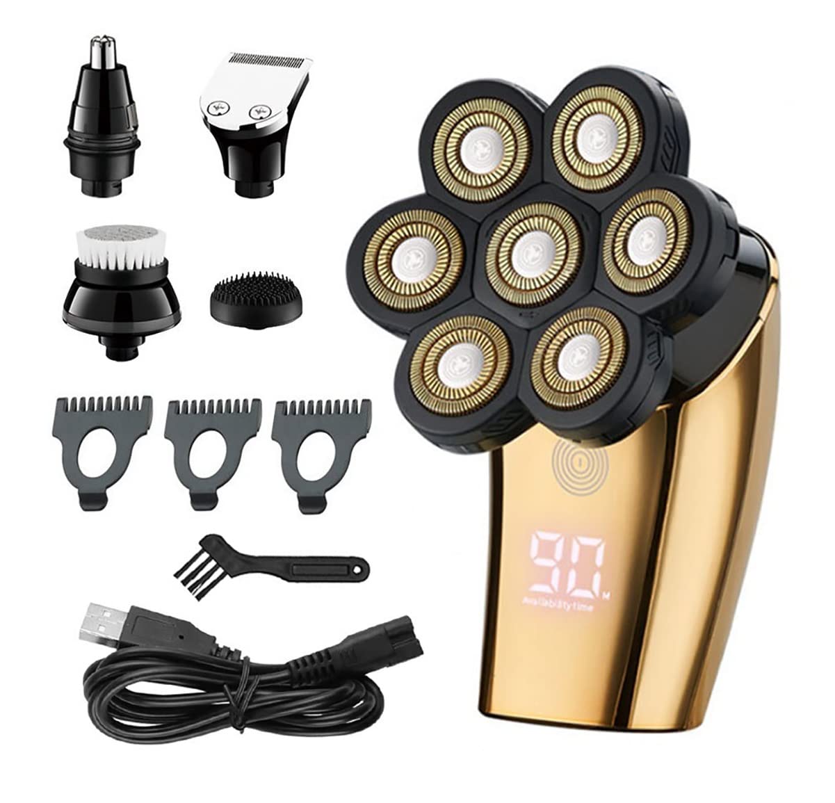 Rasoio elettrico per gli uomini, 5 in 1 Kit per la toelettatura degli uomini 7 lame rasoio elettrico ricaricabile Rasoio elettrico lavabile per gli uomini Barba Body Hair Trimmer Macchina da barba