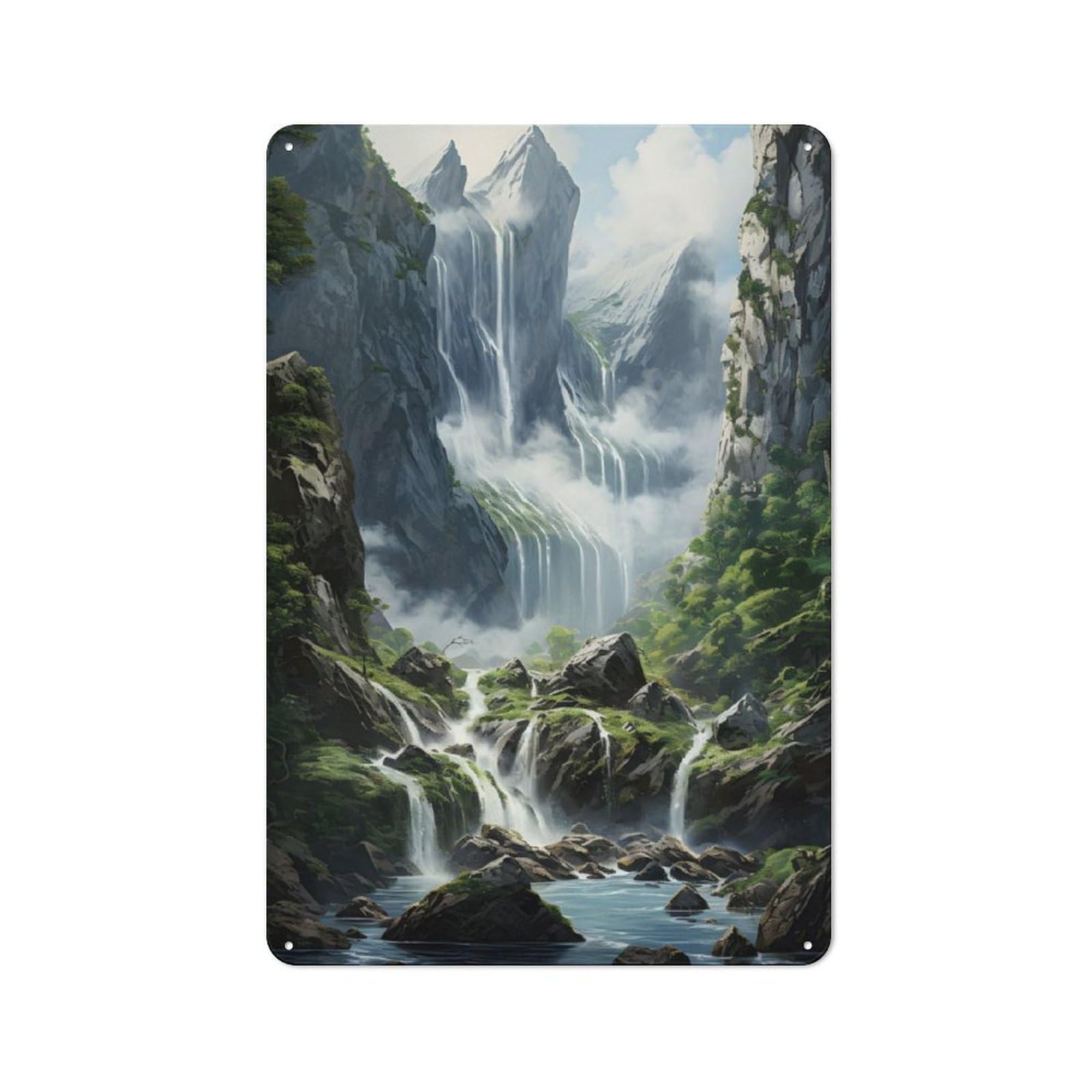 Junmoney Waterfall Retro Tin Sign 30X20cm For Workshop Wall, For Collectors Of Retro Metal Wall Decor