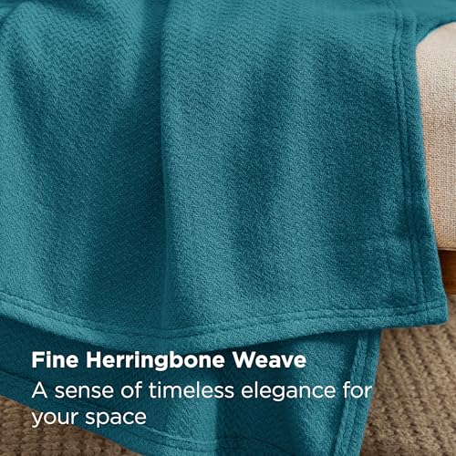 Image of Bedsure 100% Cotton Blanket, Herringbone Weave, King, Teal