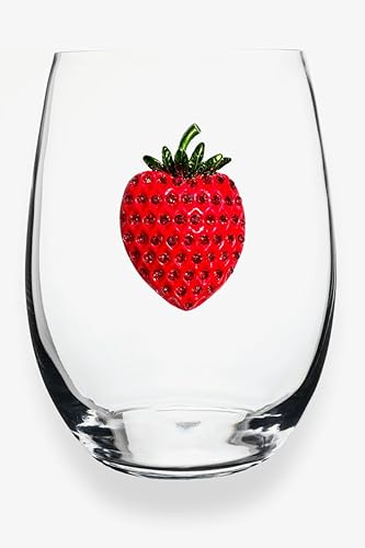 THE QUEENS' JEWELS Vaso de vino sin tallo con joyas de fresa, 21 onzas, regalo único para mujeres, cumpleaños, lindo, divertido, sin pintar,