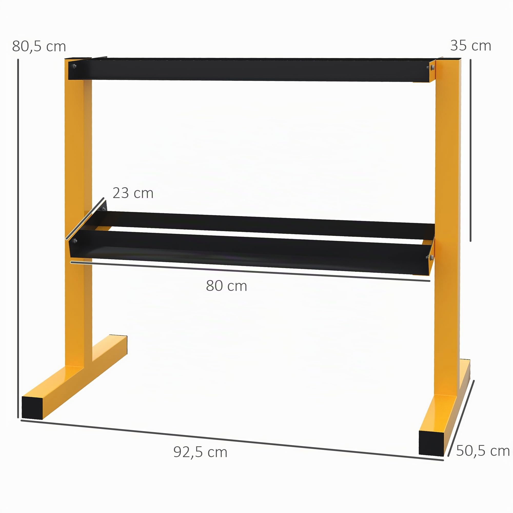 SPORTNOW Supporto per manubri a 2 livelli, supporto per bilanciere fino a 270 kg, supporto per sollevamento pesi, allenamento di forza, acciaio, giallo, nero, 92,5 x 50,5 x 80,5 cm