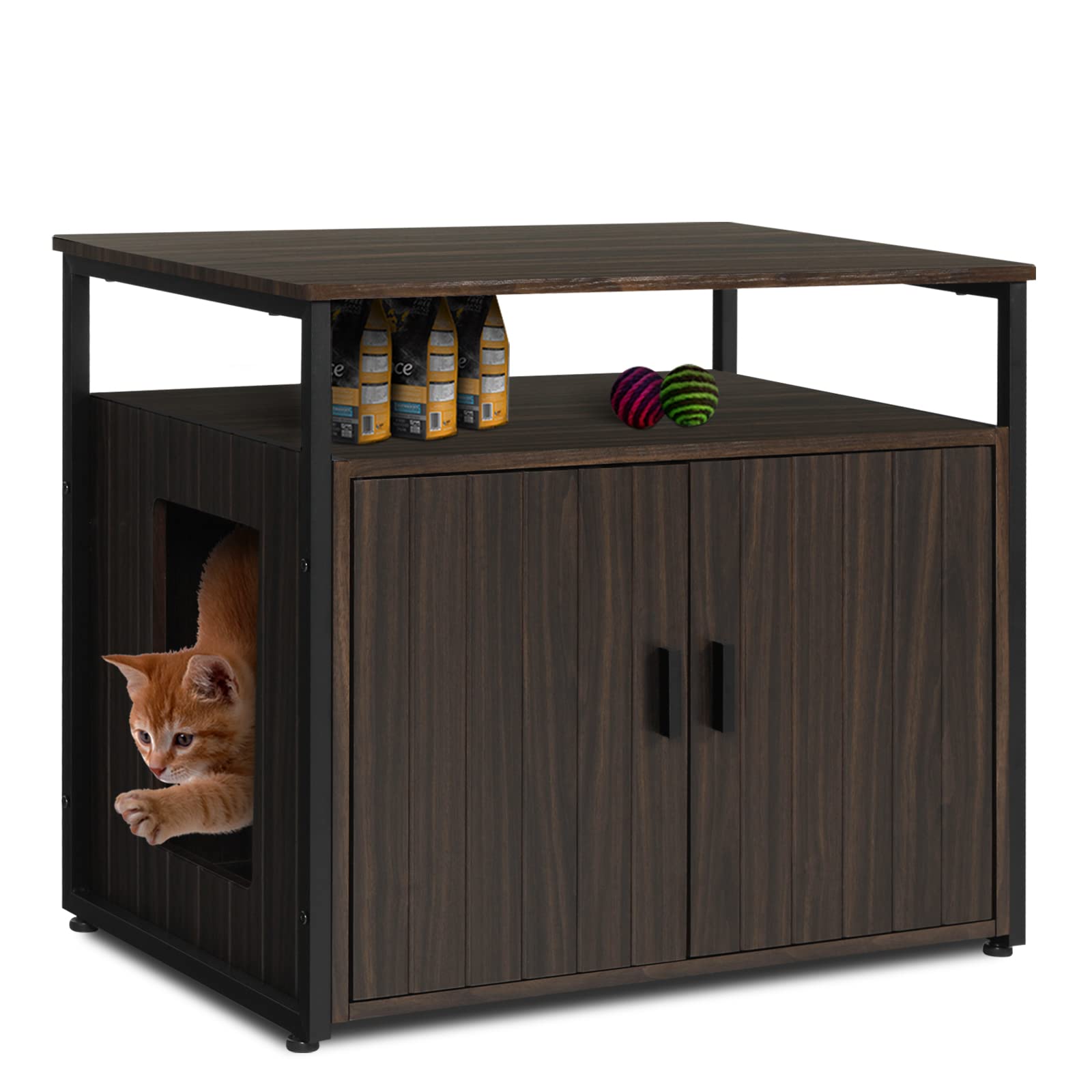 Buy Iron & Wood Cat Litter Box Enclosure, Furniture Hidden