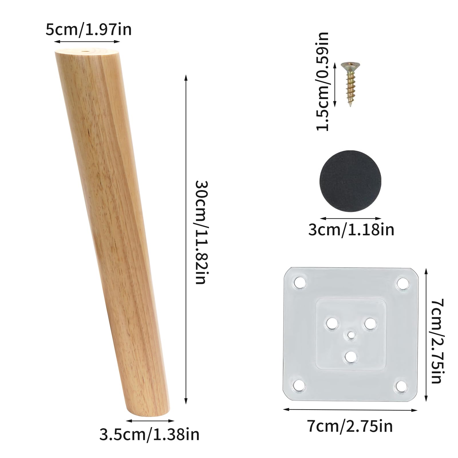 4 Piezas Patas para Muebles Madera 30cm Patas de Madera para Muebles con Placa de Montaje y Tornillos Patas de Muebles para Sofá Mesa de Té Armario Mesas y Sillas