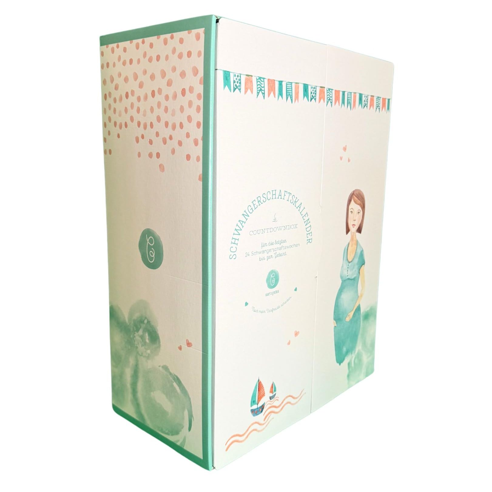 Erstausstattungs-Schwangerschaftskalender/Countdownbox mit Geschenken für 24 Schwangerschaftswochen