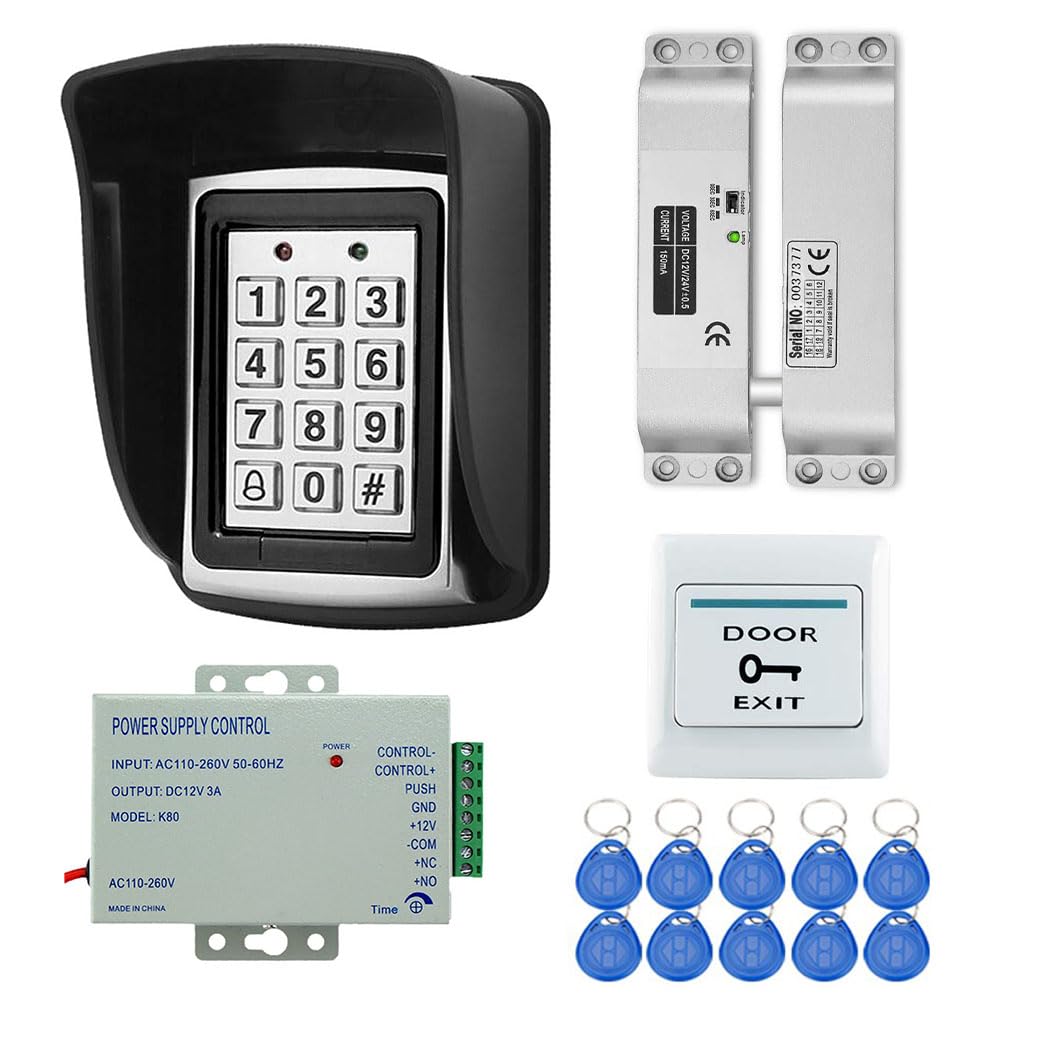 YAVIS Kit Programmable RFID Access Control System Metal Controller Keyboard, Waterproof Shell, Electric Bolt Lock