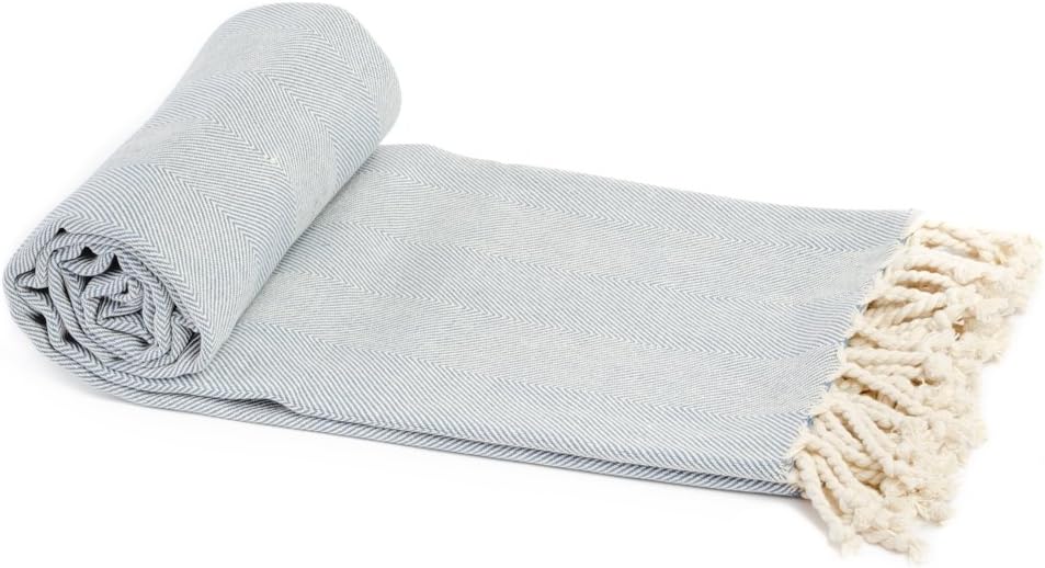 LTC LINENS Blue Herringbone Turkishthrow