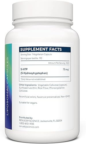 Miniatura 2 de Renue By Science 5HTP Suplemento liposomal 5 HTP 90 cápsulas de 5 HTP 75 mg 5-hidroxitriptófano por porción Suplemento de aminoácidos Sin OMG