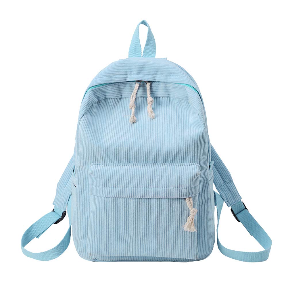 TENDYCOCO Backpack Corduroy Bookbag Multifunction School Bag for Women (Light Blue)