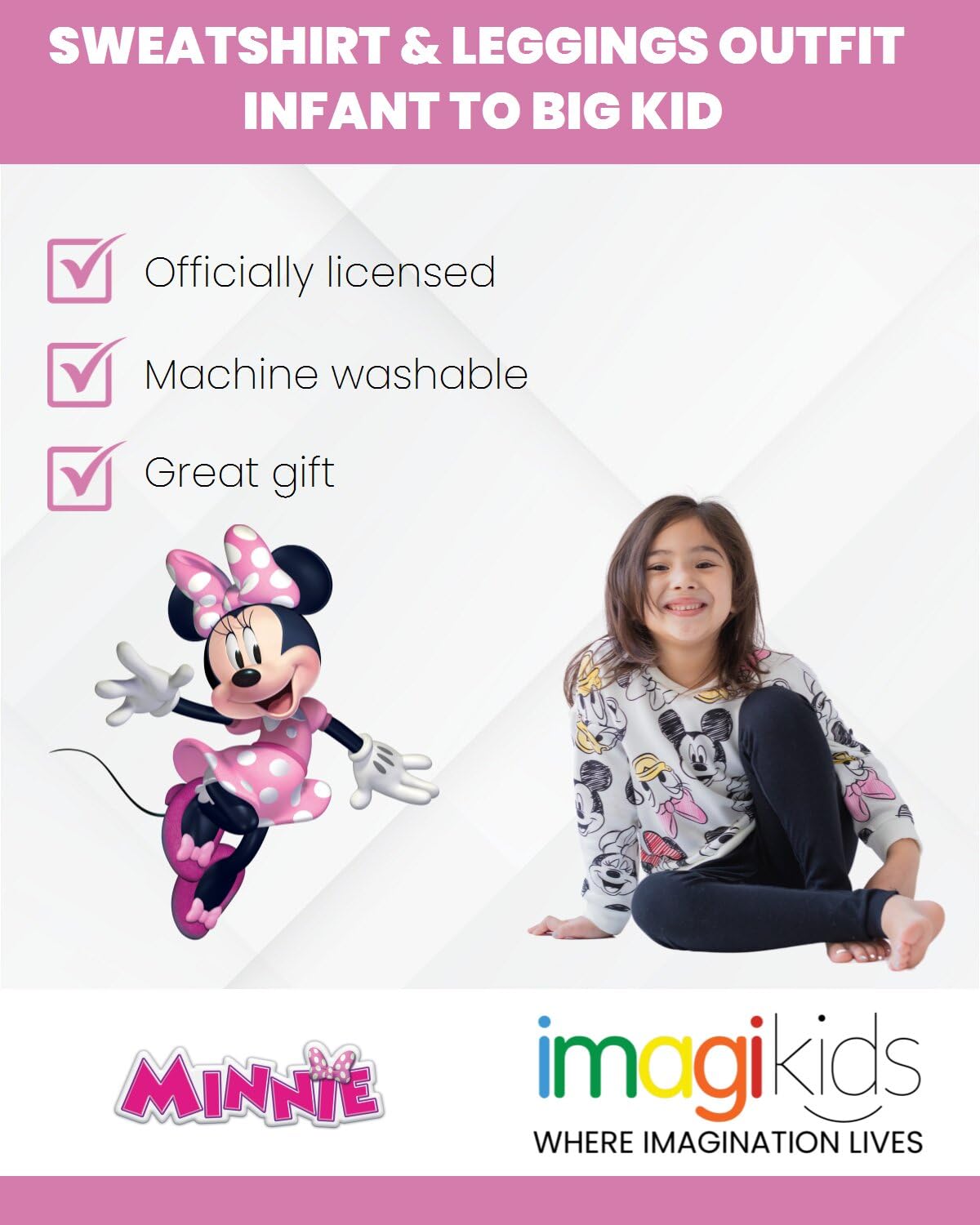 Disney Minnie Mouse Baby Girls Crossover Fleece Sweatshirt & Leggings White/Black 24 Months