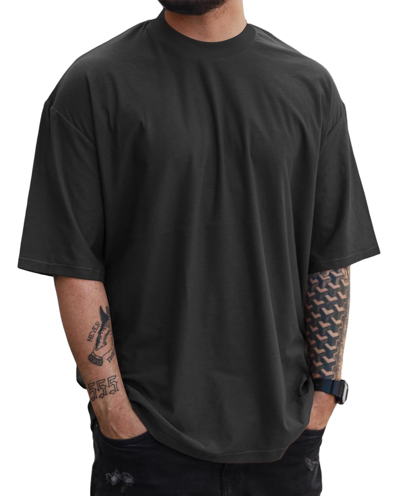 LAOARA Oversized Tshirt Herren Sommer Basic Männer Kurzarm Gym T Shirt Sport mit Rundhals Tee M-3XL