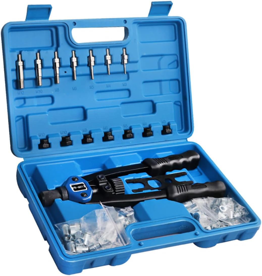 140pcs Hand Rivet Nut Tool Kit with Mandrels M3-m Large Threaded Riveter Setter Set Manual Rivet Installation for Automotive and Mechanical Repair