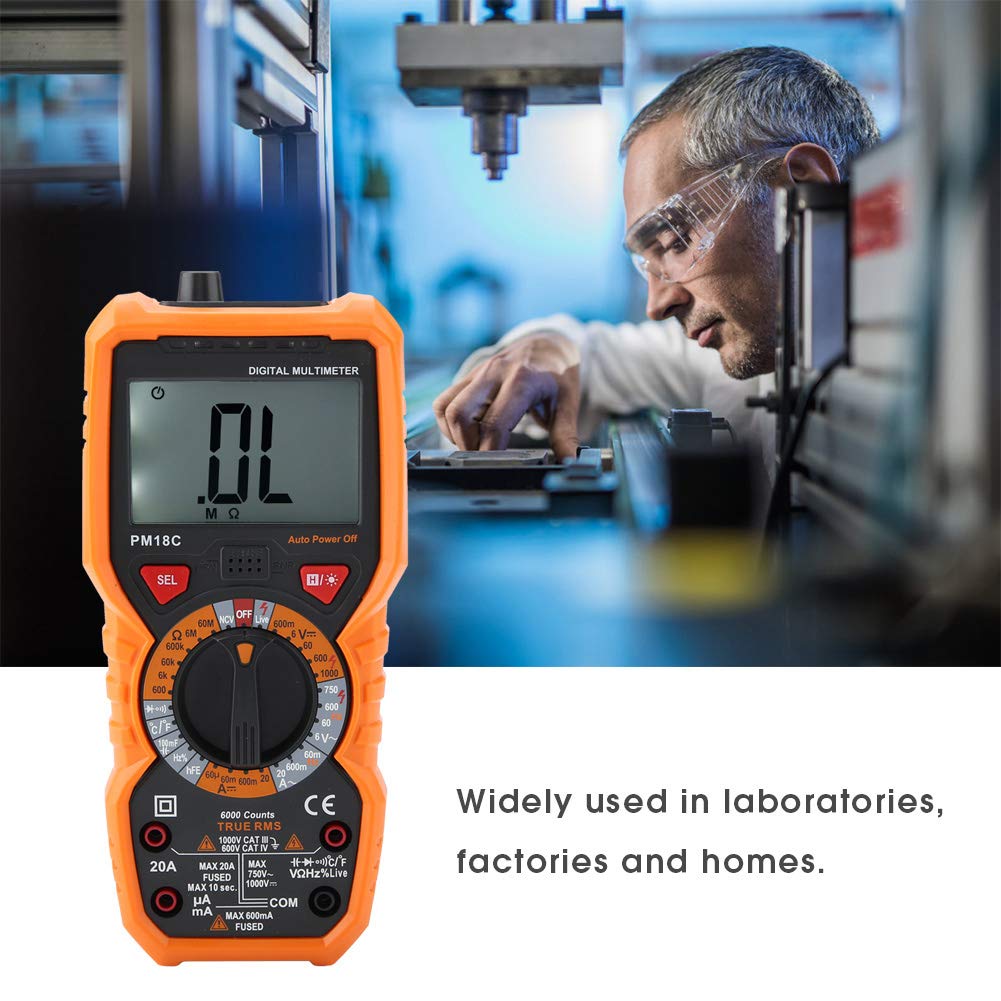 Digitales Multimeter PEAKMETER 6000 zählt intelligente Temperaturmessgeräte Spannungsprüfgerätes True RMS Backlight Display Strom Widerstand Kapazität Frequenz NCV Tester Diodentest