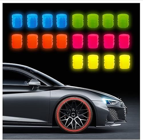 20 tapas de vástago de válvula de neumático iluminadas, que brillan en la oscuridad, para decoraciones frescas de automóvil, tapones universales