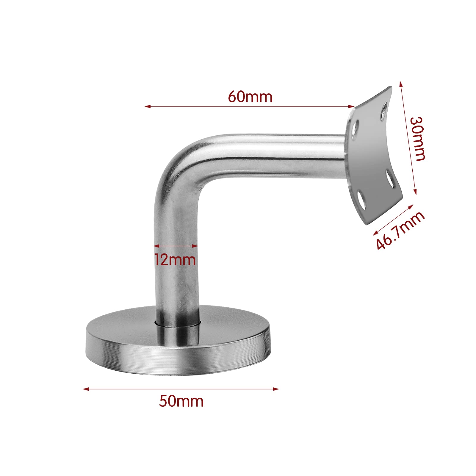 4 Piezas Soporte Pasamanos, Soportes de Baranda de Acero Inoxidable para Barandillas de Soporte de Escaleras - 60 x 60 mm, Plata