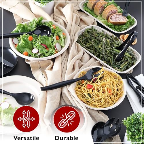 Heavy Duty Disposable Plastic Serving Utensils, Three Spoons, Forks, And Tongs, For Buffet Set Trays Food Warmers for Parties & Events Chafing Dishes for Catering (18 Serving Utensil Set)