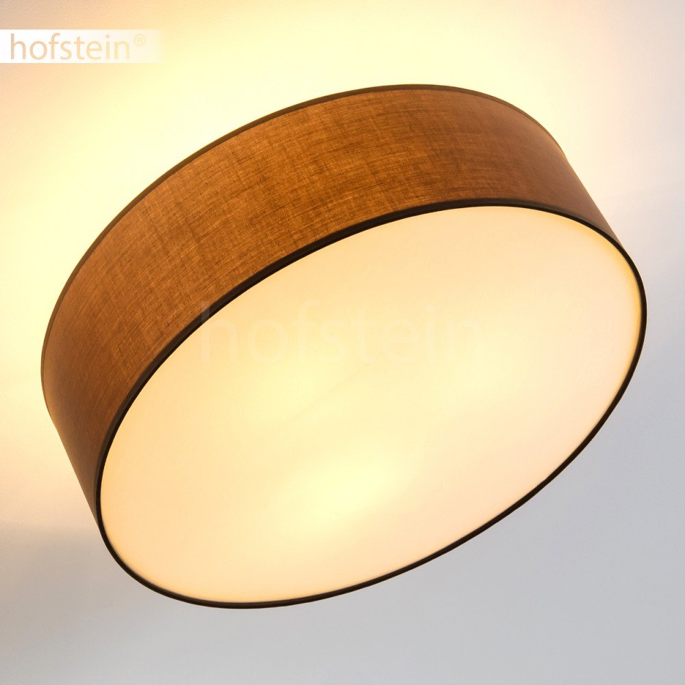 HOFSTEIN Deckenleuchte Foggia, runde Deckenlampe aus Metall/Stoff in Nickel-matt/Braun/Weiß, moderne Leuchte im Retro/Vintage-Design (Ø 60 cm), 3 x E27, Wohnzimmer, Esszimmer, Schlafzimmer, Küche